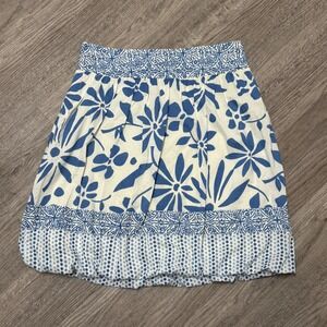 American Eagle Outfitters Blue Off White Floral Bubble Hem Skirt Sz 6 Cotton